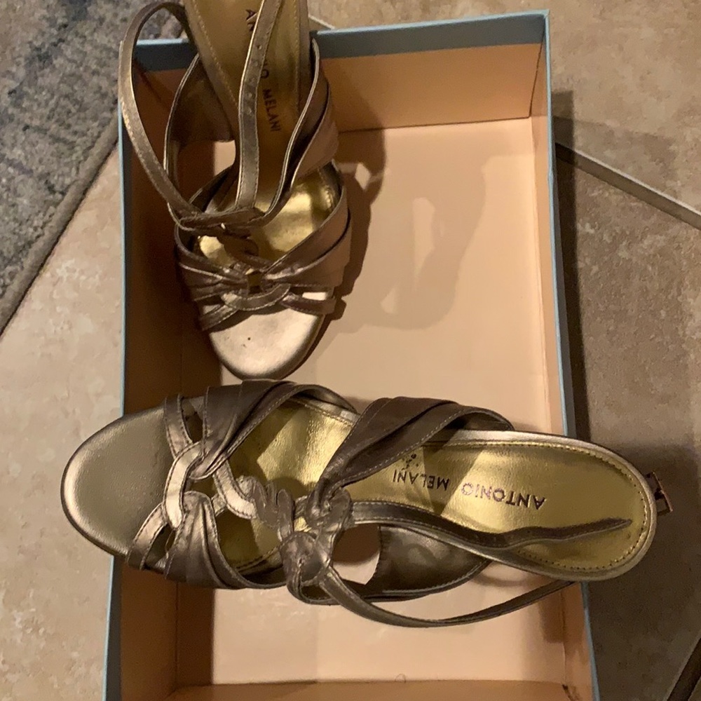 Gold open toe heels